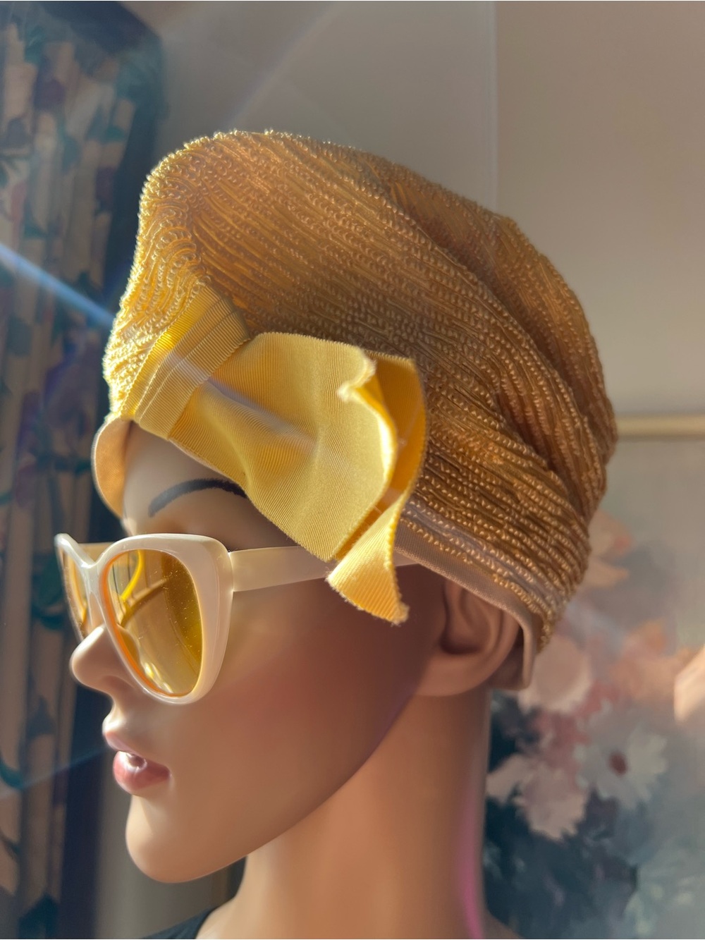 Vintage 1950s Gold Textured Bow Headwrap Hat for Women